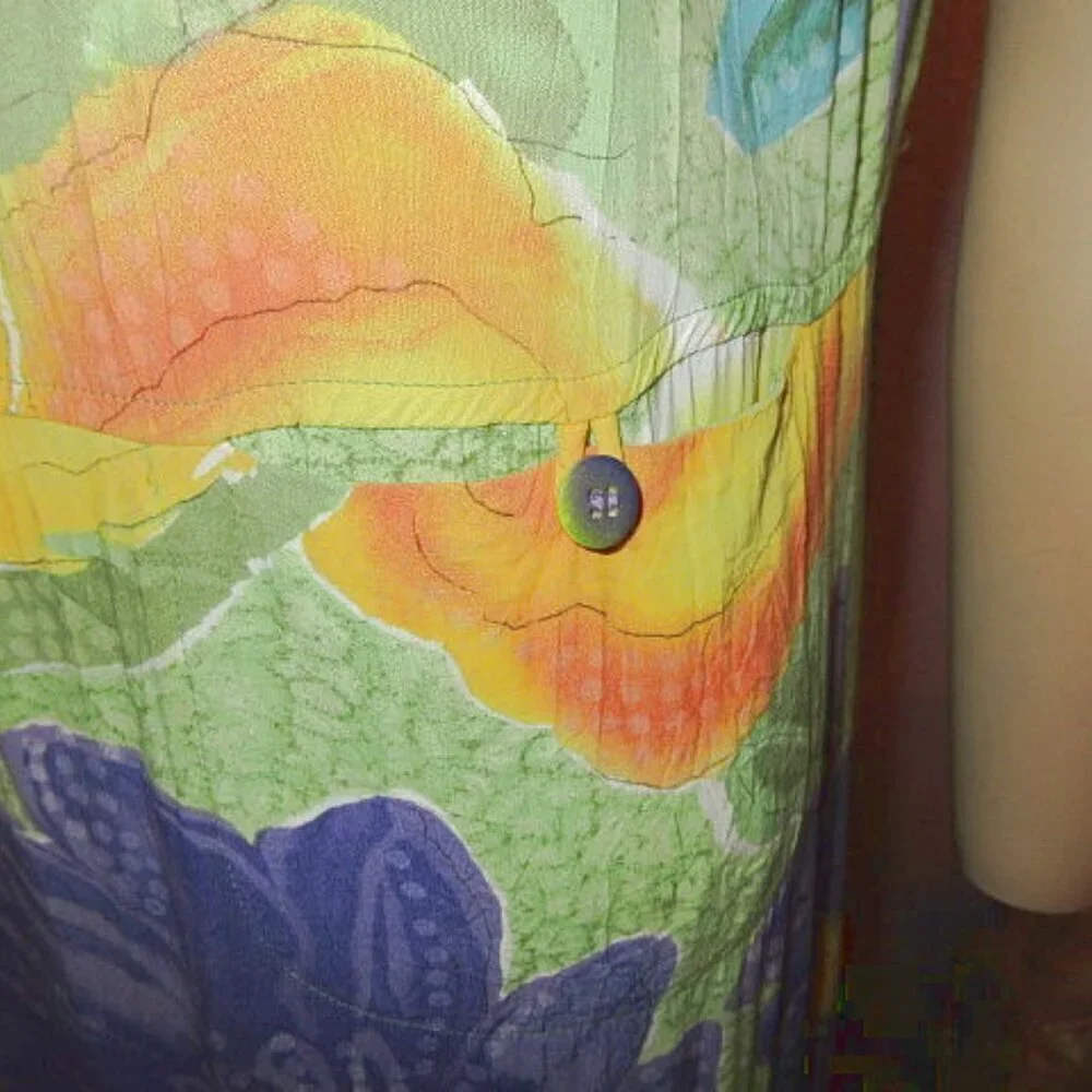Vtg Jams World Midi Dress Size S Pockets Floral Hawaiian Aloha Art Print Violare